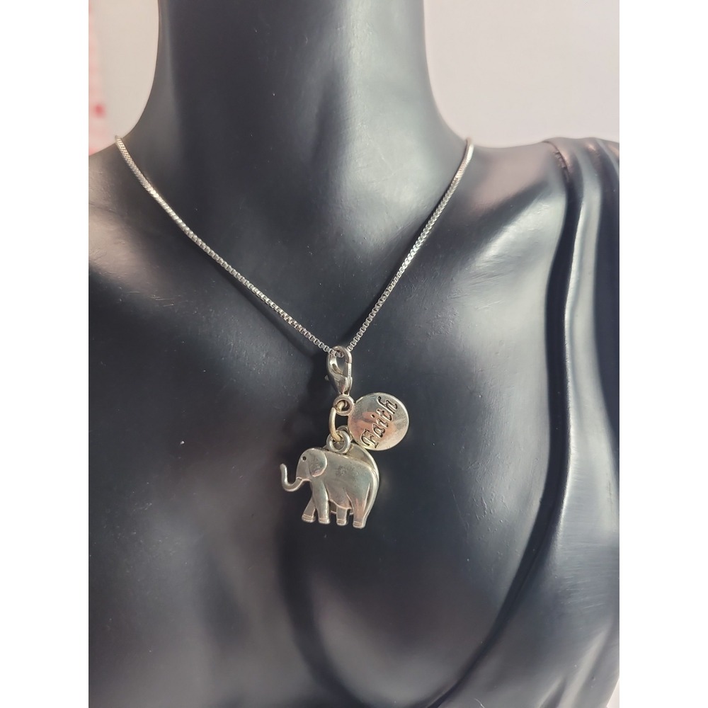 Silver Tone Elephant Cross Faith Charm Pendant Necklace Inspirational